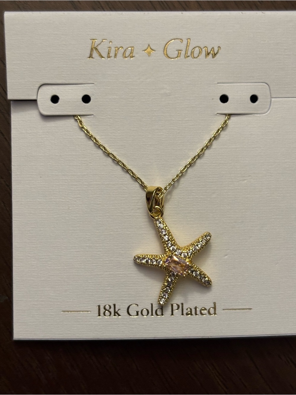 18k Gold Plated Starfish Necklace - Gold with Clear & Pink Stones